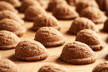 Baked homemade Christmas cocoa cookies in the form of nuts
