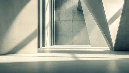 Interior design of modern showroom with white concrete floor and gray wall background - 3D rendering