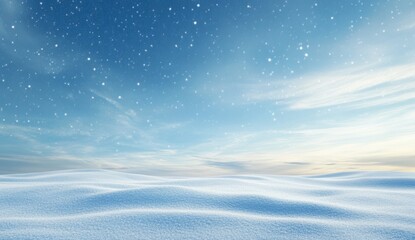 Copy space on an empty, snowy winter, christmas background