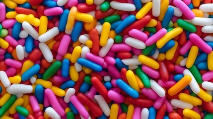 A colorful assortment of candy sprinkles scattered on a surface.