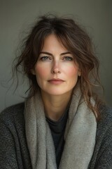 Fototapeta premium A frumpy heavy woman middle aged with messy brown hair