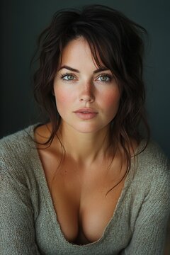 A frumpy heavy woman middle aged with messy brown hair