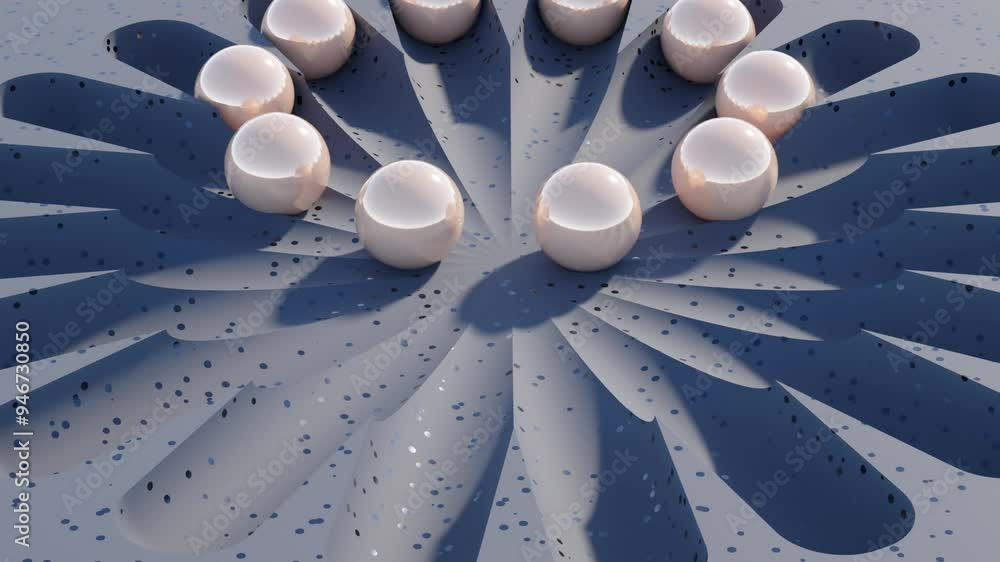 Aufkleber dynamic star path: abstract 3d animation of synchronized rolling peach balls on a dark background