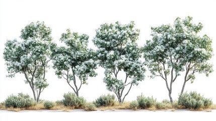 Row of White Lilac Trees Generative AI