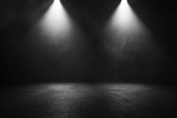 Studio dark room concrete floor grunge texture background with spotlight and white smoke in the background.
