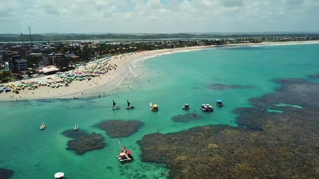 Ocean View At Port Of Chickens Beach Pernambuco Brazil. Maritime Port Of Chickens Beach Pernambuco. Paradise Landscape Leisure Beauty. Paradise Seaside Leisure Watercolor Coast. Porto de Galinhas.