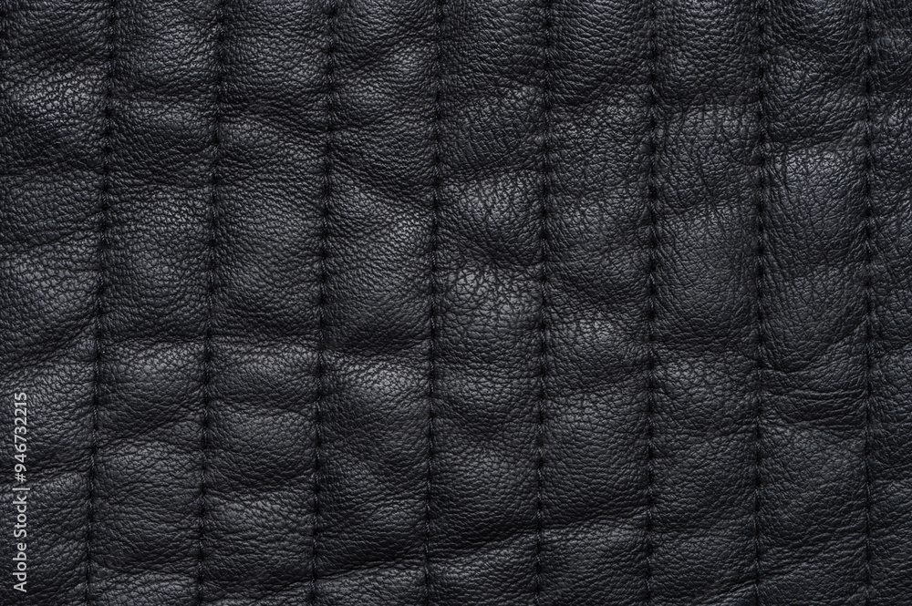 Canvas Prints Black soft leather texture with stitches