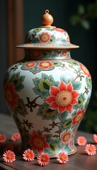 An Antique Ceramic vase with floral-pattern  