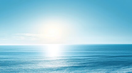 Fototapeta premium Abstract blue seascape background with calm water and bright glow in 3D, simple wallpaper in blue color