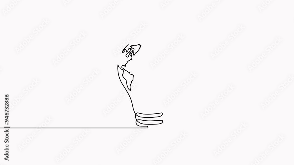 Poster lightbulb with earth map one continuous line drawing animation.