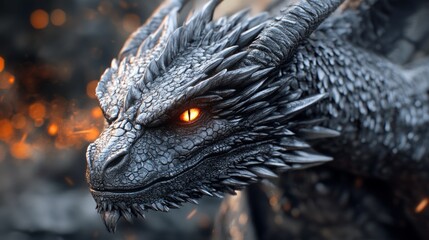 Ancient, wise dragon with silver scales and glowing eyes