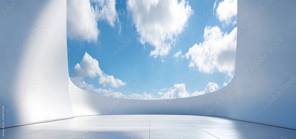 Poster this is a 3d render of a surreal and minimalist white architecture background with geometric shapes,