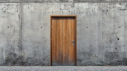 brown wooden panel door beside gray concrete wall