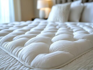 Fototapeta premium Mattress topper with padding on a bed, providing extra comfort