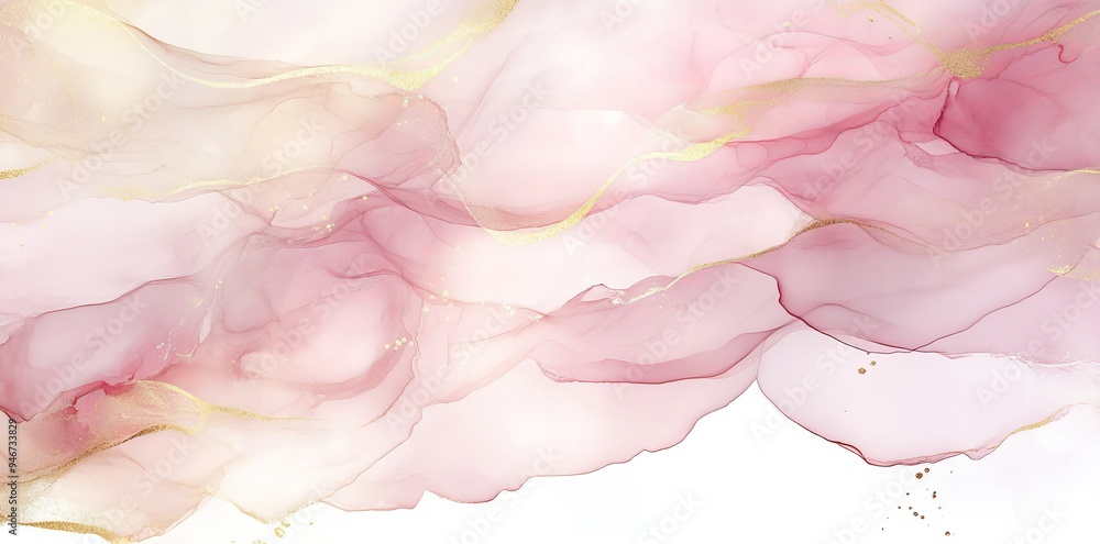 Wall mural a watercolor illustration of an abstract background with a pastel pink blue color and golden lines, 