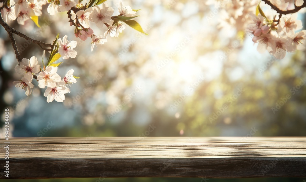Poster natural bokeh background for product on empty tabletop