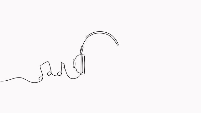 Animated headphones with music notes continuous one line drawing.