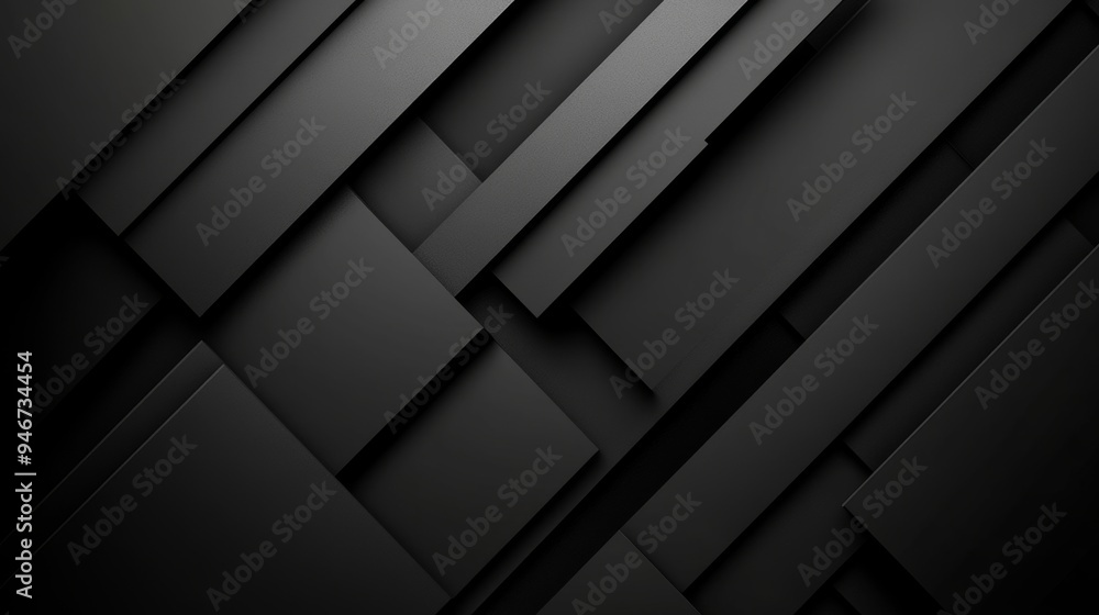 Poster a dynamic black background with diagonal lines, a geometric abstract form drawn from paper with soft