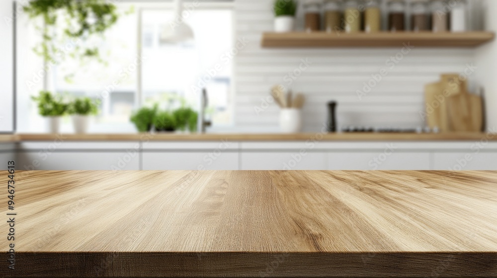 Poster the background of modern kitchen interior is a clean and bright background using blurred bokeh on th