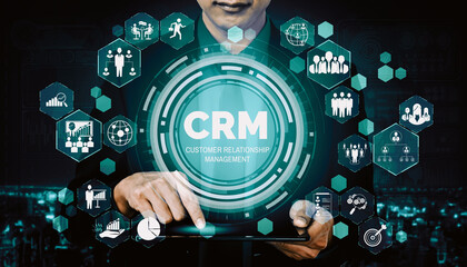 CRM Customer Relationship Management for business sales marketing system concept presented in...