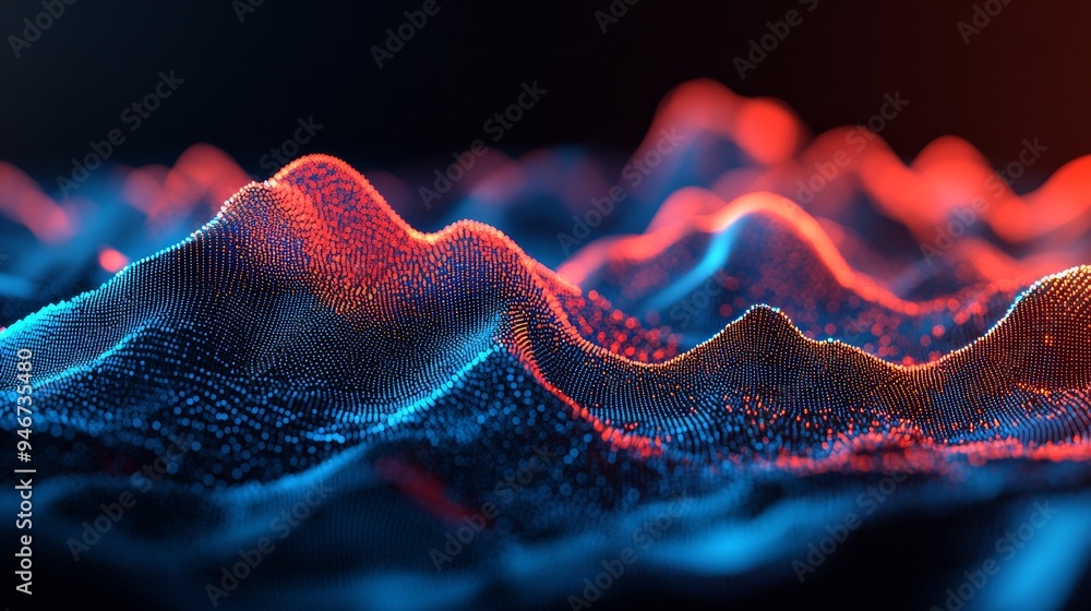 Poster cybernetic particles on abstract digital background. plexus geometric effect. big data with compound