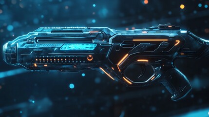 High-tech futuristic weapon with sleek design and glowing elements