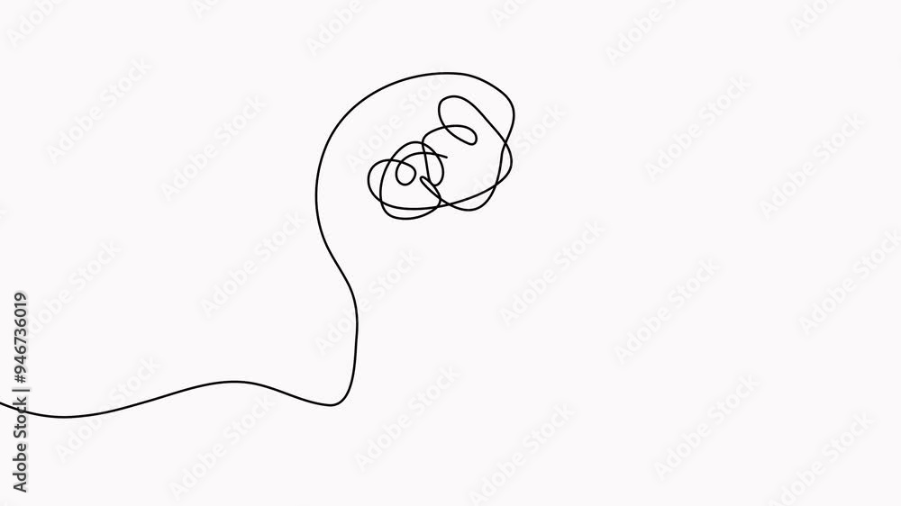 Poster animated continuous line drawing head with brain. thinking linear symbol. mental health concept anim