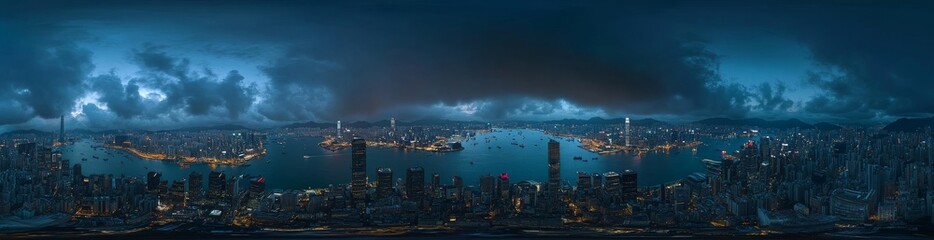 Fototapeta premium Developed metropolitan city of Hong Kong with skyscrapers in the top view from a flying drone.
