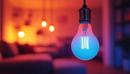 Smart light bulb illuminating a room with customizable colors