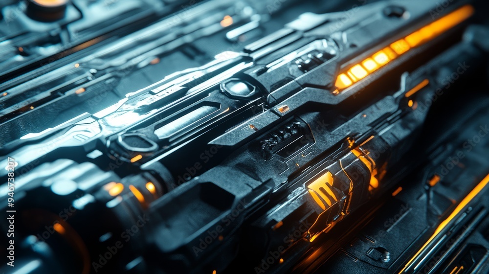 Poster high-tech futuristic weapon with sleek design and glowing elements