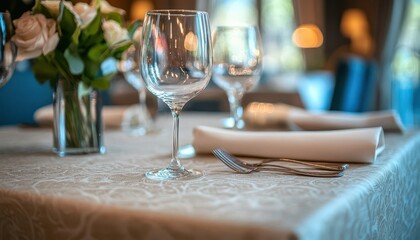 Tablecloth with pattern spread across a dining table, ready for a meal