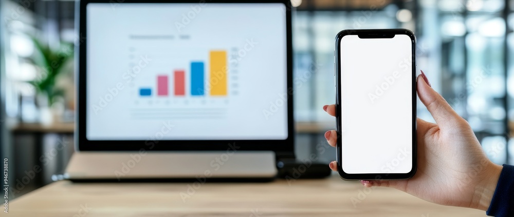 Poster using mobile devices to search the internet. businessman working at desk using smartphone, tablet an