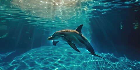 Obraz premium Underwater Dolphin Swimming in the Ocean