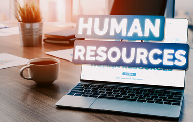 Human Resources Recruitment and People Networking Concept. Modern graphic interface showing...