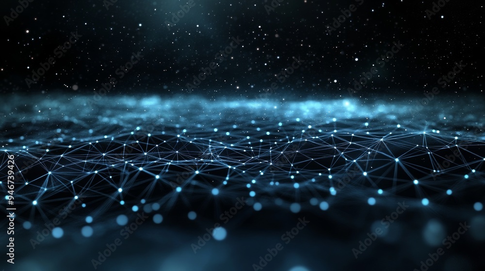 Poster symbolic representation of data particles in a technological environment, each containing an individ