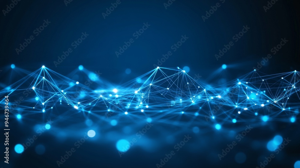 Poster moving lines and dots in a network background concept for communications and technology.