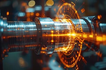 Industrial Machinery with Futuristic Digital Overlay