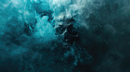 Expansive dark blue nebula cloud with faint light patches in outer space