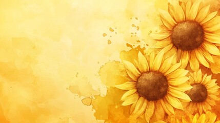 Japanese watercolor background with sunflowers in yellow and gold. For wallpaper and cards.