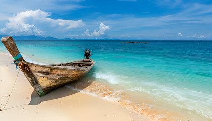 Fototapeta premium View of nice tropical beach with old boat
