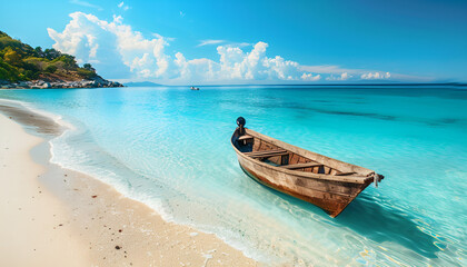 Obraz premium View of nice tropical beach with old boat
