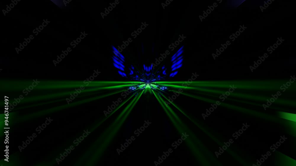 Poster endless camera movement inside a futuristic dark tunnel with blinking monitors. 3d render looped ani