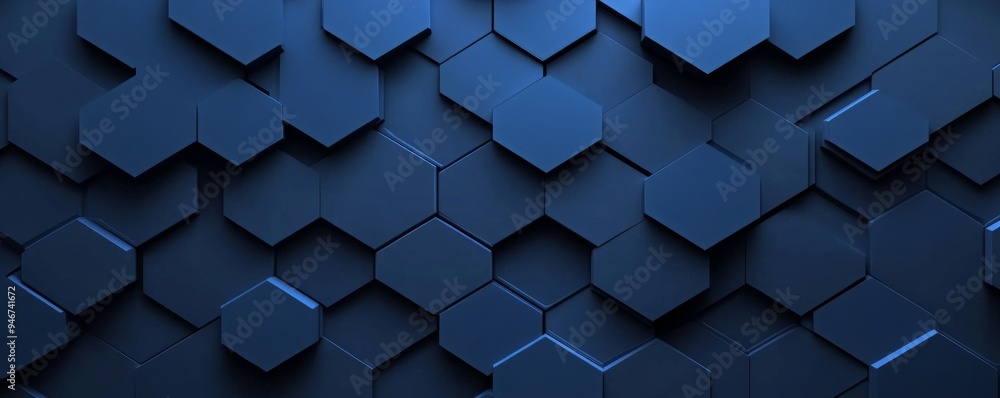 Poster an hexagonal dark blue navy background texture placeholder for use in 3d illustration and rendering
