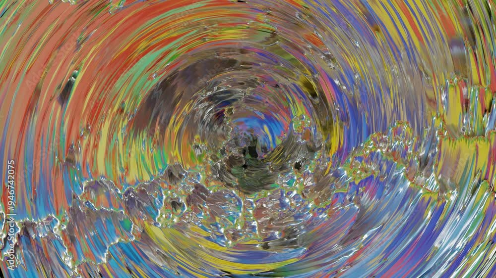 Aufkleber silver abstract uneven surface with rainbow reflections rotates. 3d render looped animation