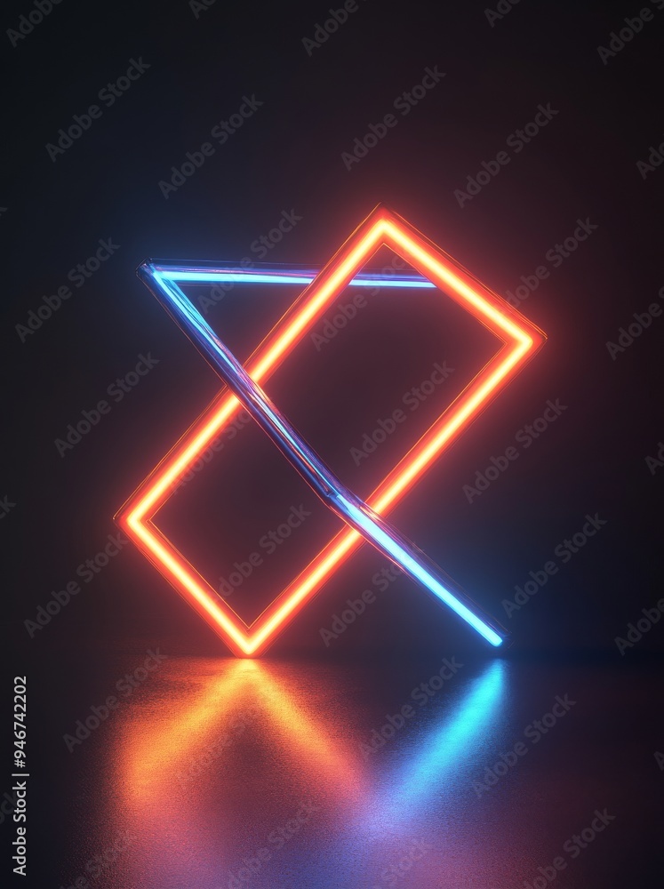 Aufkleber an abstract minimal geometric background. glowing neon lines. stage laser show illumination. blank r