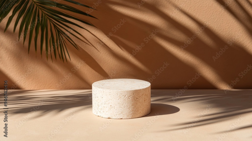 Poster mock up scene featuring podium geometry for product display on abstract background. 3d rendering.