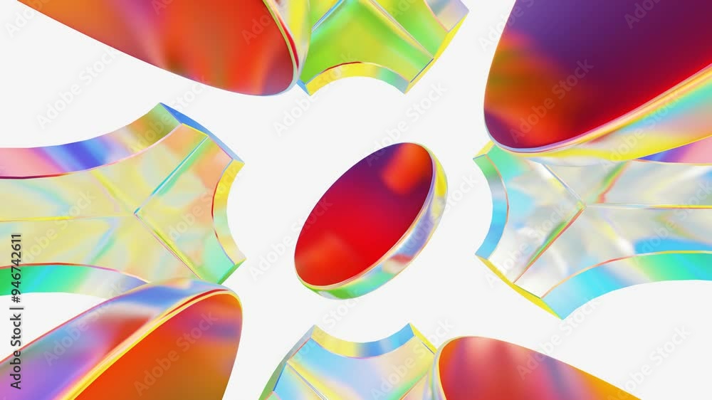 Poster abstract background flying and gathering figures. 3d render looped animation