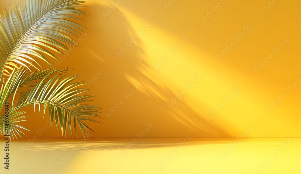 Aufkleber sunny summer backdrop studio with blank tropical shade gradient product platform 3d background and b