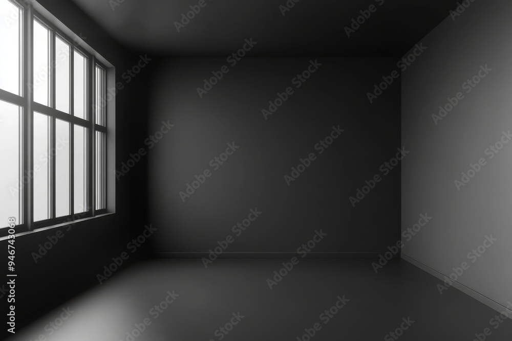 Poster studio floor template with gradient black backdrop and spotlight product display stage on presentati