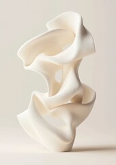 3D display podium, beige background with pedestal and flying nude silk cloth curtain. Nature wind. Display stand for beauty, cosmetics, and jewelry products. Mock-up in 3D. Advertisement for luxury